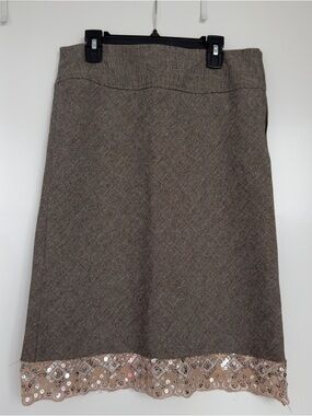 Tweed Pencil Skirt with Scalloped Sequin Hem